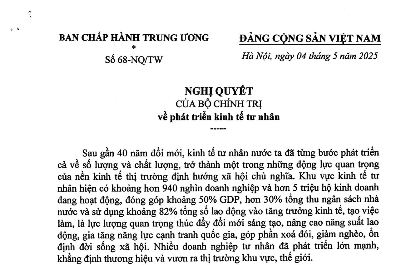 TOÀN VĂN: Nghị quyết số 68-NQ/TW về phát triển kinh tế tư nhân